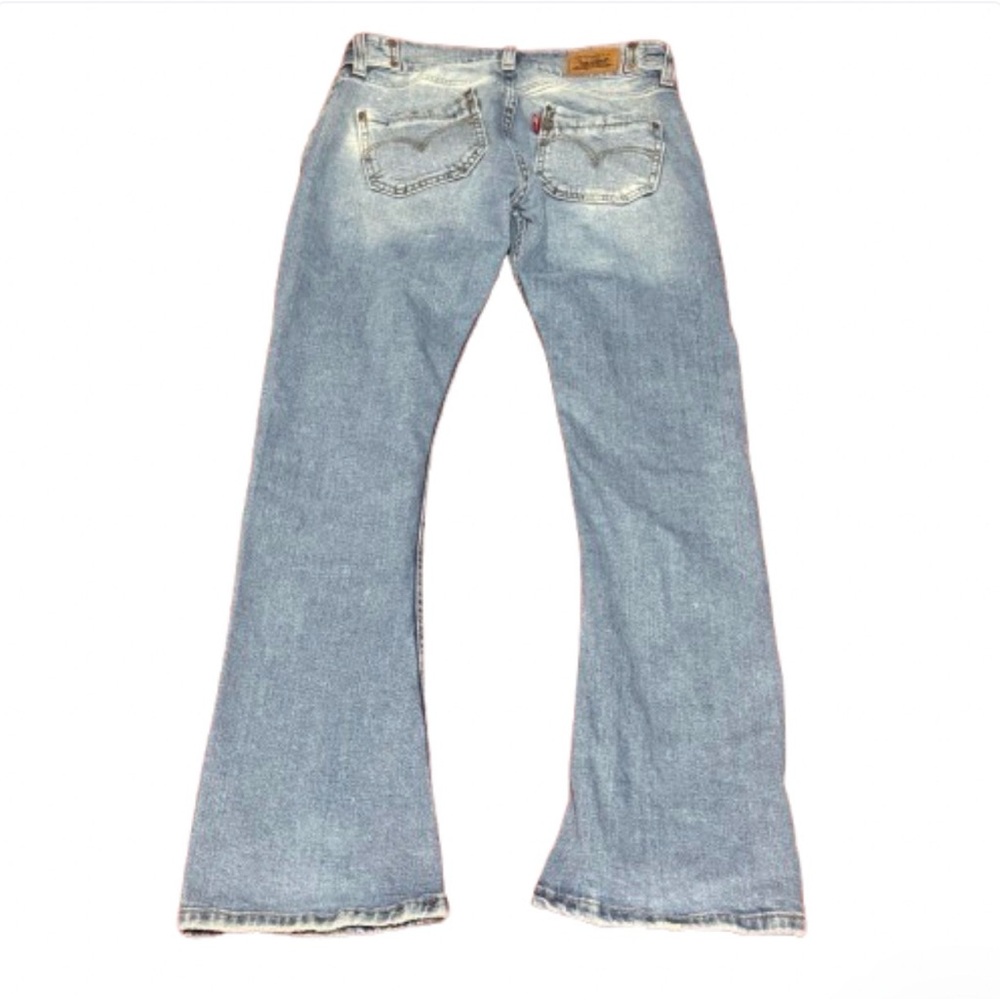 Vtg Levis 504 Slouch Flare Jeans Juniors 7 Blue Y2K Crossover Pocket - Picture 2 of 13